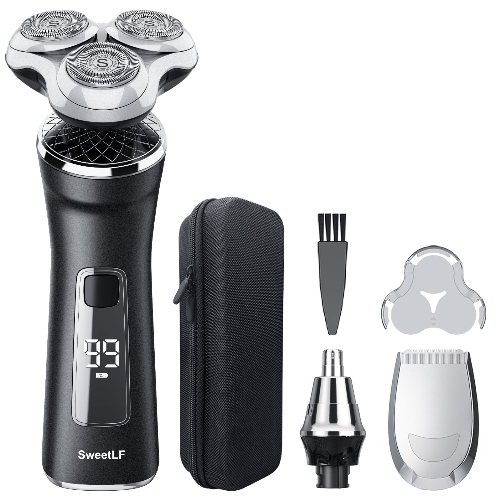 SweetLF 3-in-1 Men's Electric Wet and Dry Shaver with Precision Trimmer Beard Trimmer Shaver Type C Quick Charge and with LED Display