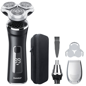 SweetLF 3-in-1 Men's Electric Wet and Dry Shaver with Precision Trimmer Beard Trimmer Shaver Type C Quick Charge and with LED Display