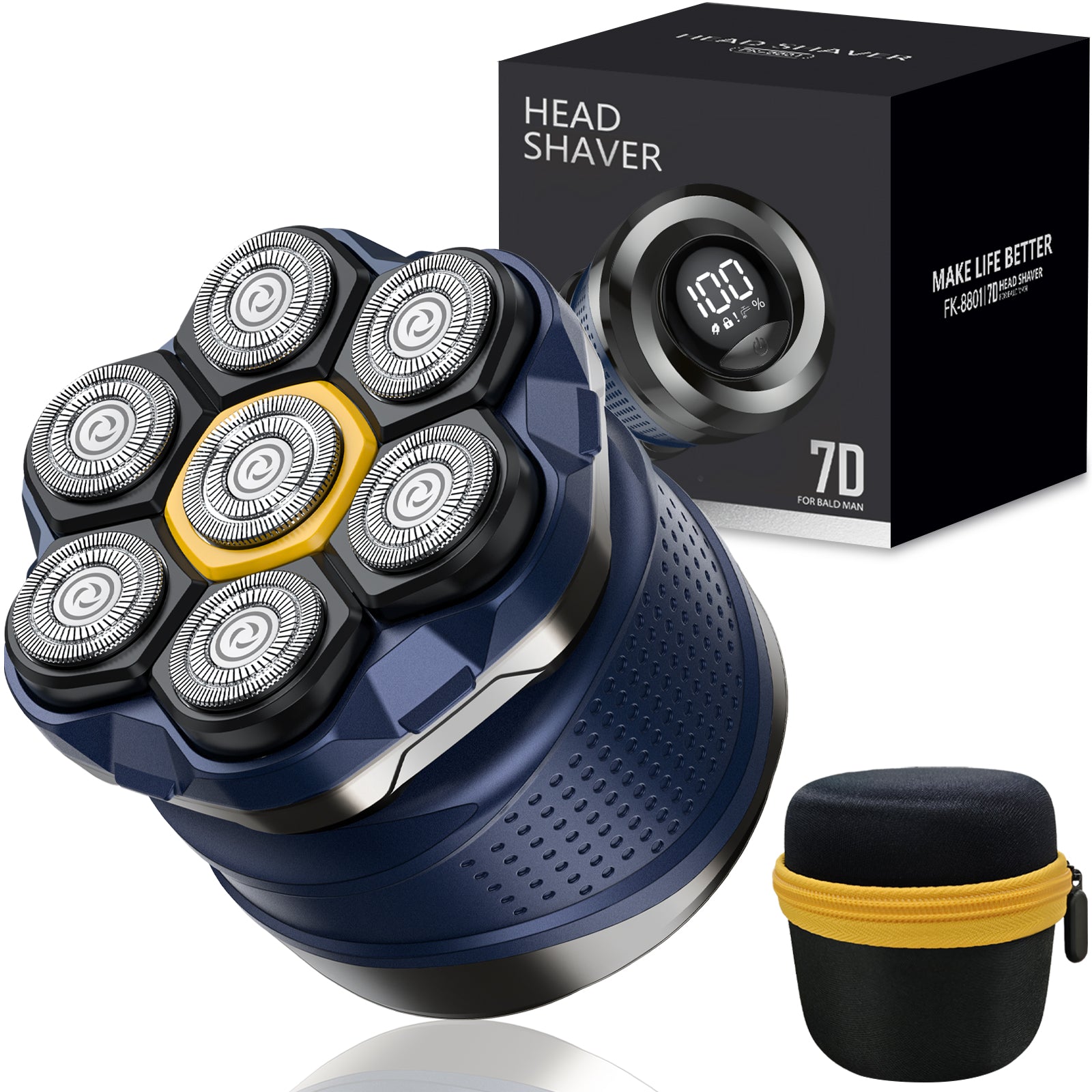 Head Shavers for Bald Men: 7D Floating Head Razor with Travel Case, IPX7 Waterproof Head Shaver Wet/Dry Shave, Magnetic Detachable Blades,Type-C Fast Charging, Father's Day Ideas