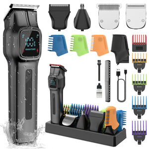 SweetLF Cordless Beard Trimmer for Men: 180-Min USB-C Charge & Storage Stand, IPX7 Waterproof Rechargeable Hair Trimmer - All-in-One Magnetic Replace Grooming Kit for Face/Hair/Nose - 2 Adjustable Speeds