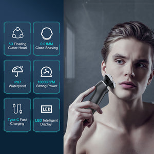 SweetLF 3-in-1 Men's Electric Wet and Dry Shaver with Precision Trimmer Beard Trimmer Shaver Type C Quick Charge and with LED Display