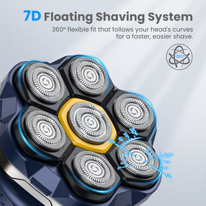 Head Shavers for Bald Men: 7D Floating Head Razor with Travel Case, IPX7 Waterproof Head Shaver Wet/Dry Shave, Magnetic Detachable Blades,Type-C Fast Charging, Father's Day Ideas