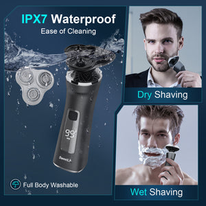 SweetLF 3-in-1 Men's Electric Wet and Dry Shaver with Precision Trimmer Beard Trimmer Shaver Type C Quick Charge and with LED Display