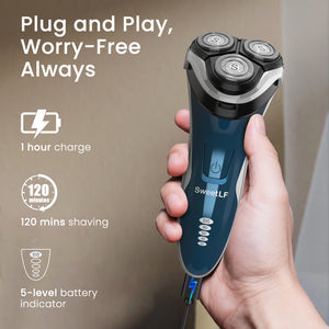 SweetLF Electric Shaver with Air Drying Base - IPX7 Waterproof Electric Razor, Rechargeable Cordless Shavers for Men, Type-C, 120Mins Runtime, Plug & Play, Pop-up Trimmer, (with US Standard Charger),Blue