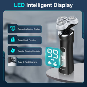 SweetLF 3-in-1 Men's Electric Wet and Dry Shaver with Precision Trimmer Beard Trimmer Shaver Type C Quick Charge and with LED Display