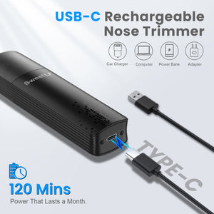 SweetLF Professional 7000 RPM Nose & Ear Hair Trimmer – Whoe Body Washable, USB-C Charging，Pocket-Sized (4.7×1.26inch), Stainless Steel Replaceable Blade