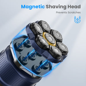 Head Shavers for Bald Men: 7D Floating Head Razor with Travel Case, IPX7 Waterproof Head Shaver Wet/Dry Shave, Magnetic Detachable Blades,Type-C Fast Charging, Father's Day Ideas