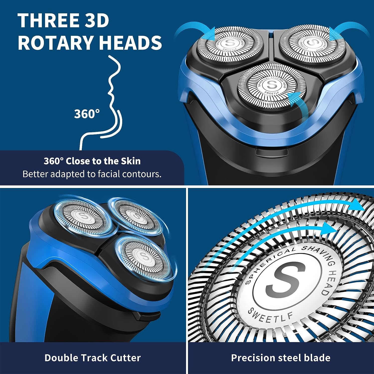 SweetLF shaversfor Men USB-C Charging, Powerful Motor and Dual-Edge Blades for Smoother Cutting, Black (Blue Black)