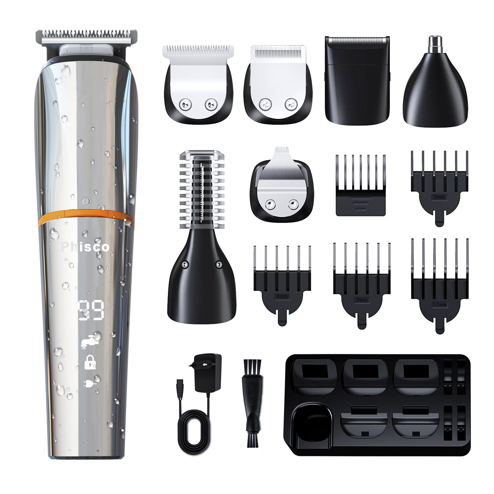 Phisco Rechargeable Wet & Dry Hair Groomer Cordless Precision Trimmer 6 in 1 Kit for men