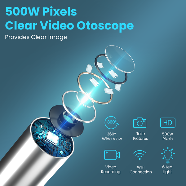 500w Camera Resolution Ear Wax Removal, Kit Wireless Ear Cleaner with 500W Camera 6 Led Light ...