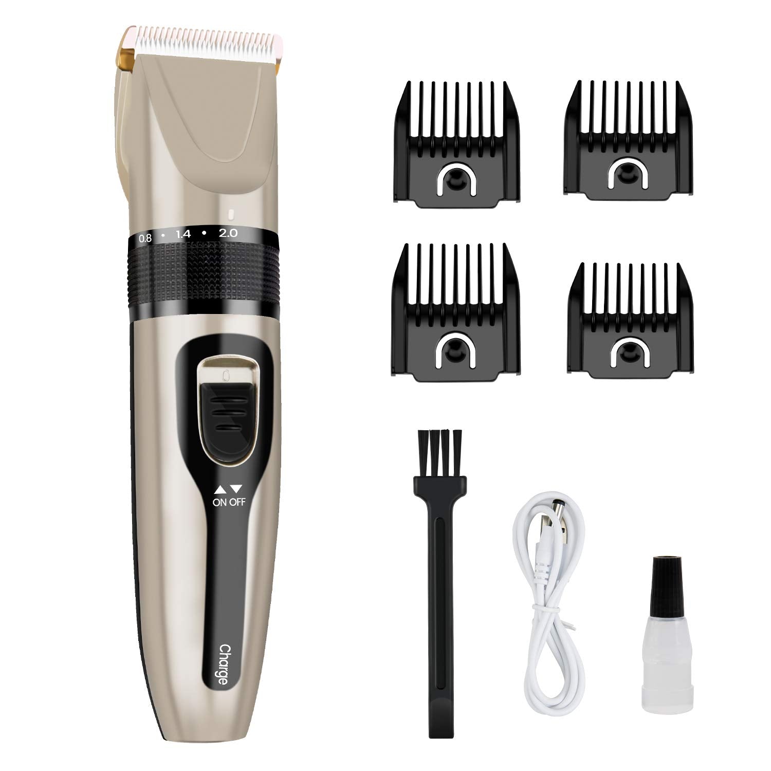 USB Rechargeable Electric Hair Clipper Kit for men with 4 Guide Combs Gold