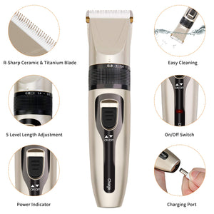 USB Rechargeable Electric Hair Clipper Kit for men with 4 Guide Combs Gold